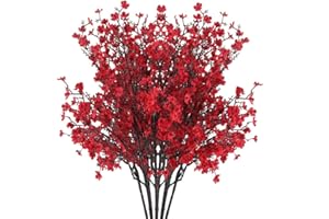 AILANDA 6 Bundles Babys Breath Artificial Flowers Red Real Touch Faux Gypsophila Bouquet Fake Silk Flowers for Home Wedding Bouquets Floral Arrangement Party Fall Table Christmas Centerpieces Decor