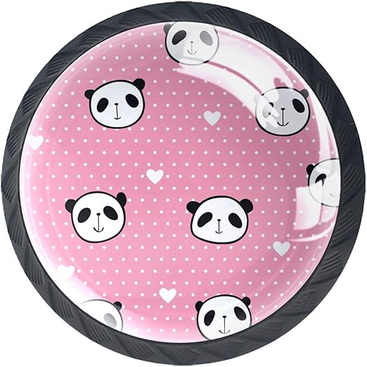 4 pomos para armario con diseño de pandas y corazones, color rosa