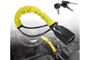 AWDIA Car Steering Wheel Lock, Steering Wheel Lock Anti-Theft Device with 3 Keys for Car Security, Universal Fit Most Vehicles with Seat Belt, Truck SUV Van Golf Carts (Yellow)