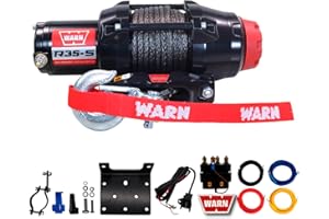Warn R35-S Rope Winch - 3,500 lb. Pulling Capacity, Equipped with 50’ of 7/32” Synthetic Rope & Dash-Mounted Rocker Switch - 