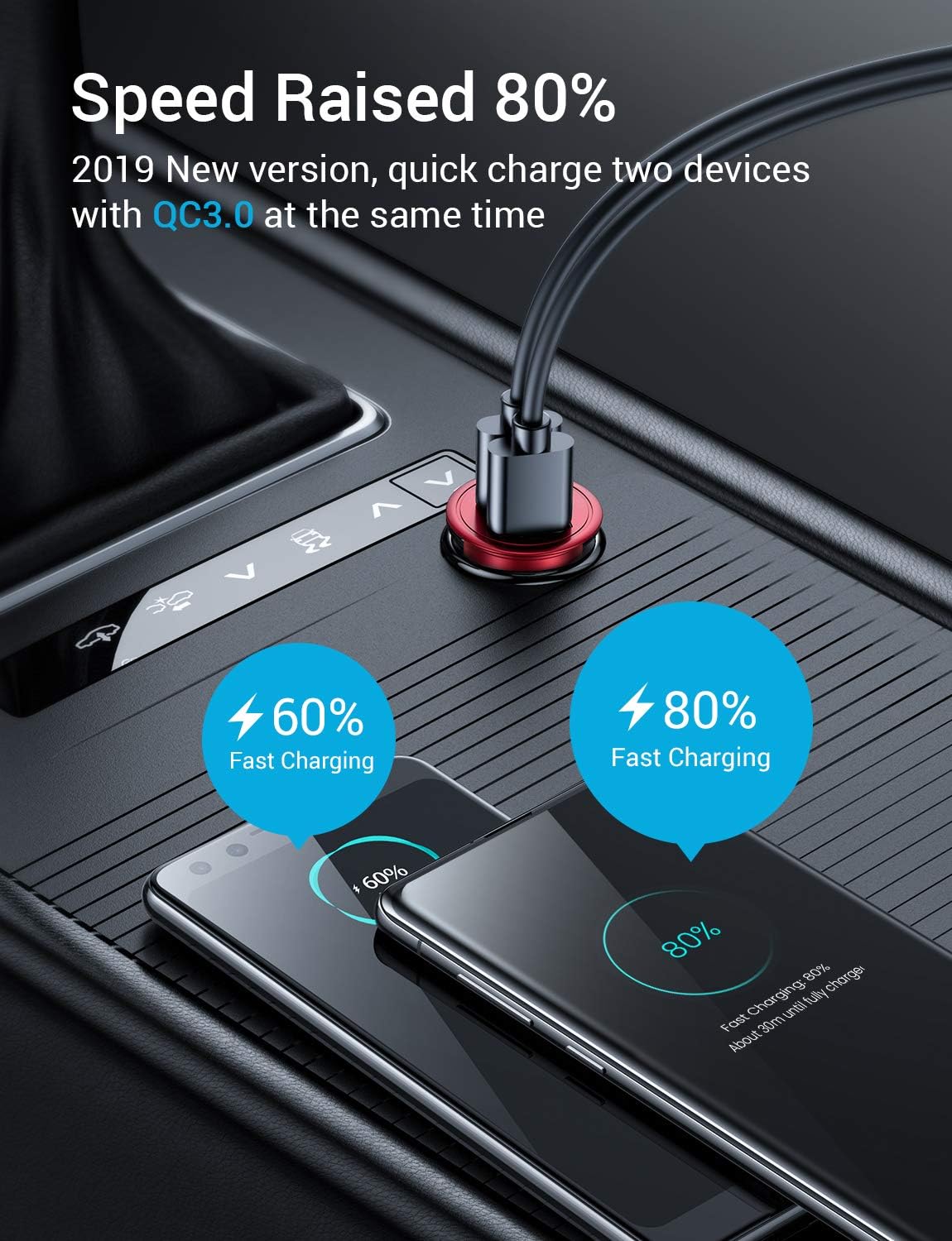 AINOPE USB Car Charger, [Dual QC3.0 Port] 36W/6A [All Metal] Fast Car Charger Mini Cigarette Lighter USB Charger Quick Charge Compatible with iPhone 11/11 pro/XR/X/XS, Note 9/Galaxy S10/S9/S8-RED: Electronics