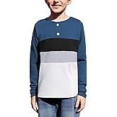 Arshiner Kids Boys Henley Shirts Cotton Long Sleeve Crewneck T-Shirts Color Block Tee Tops 3-12 Years