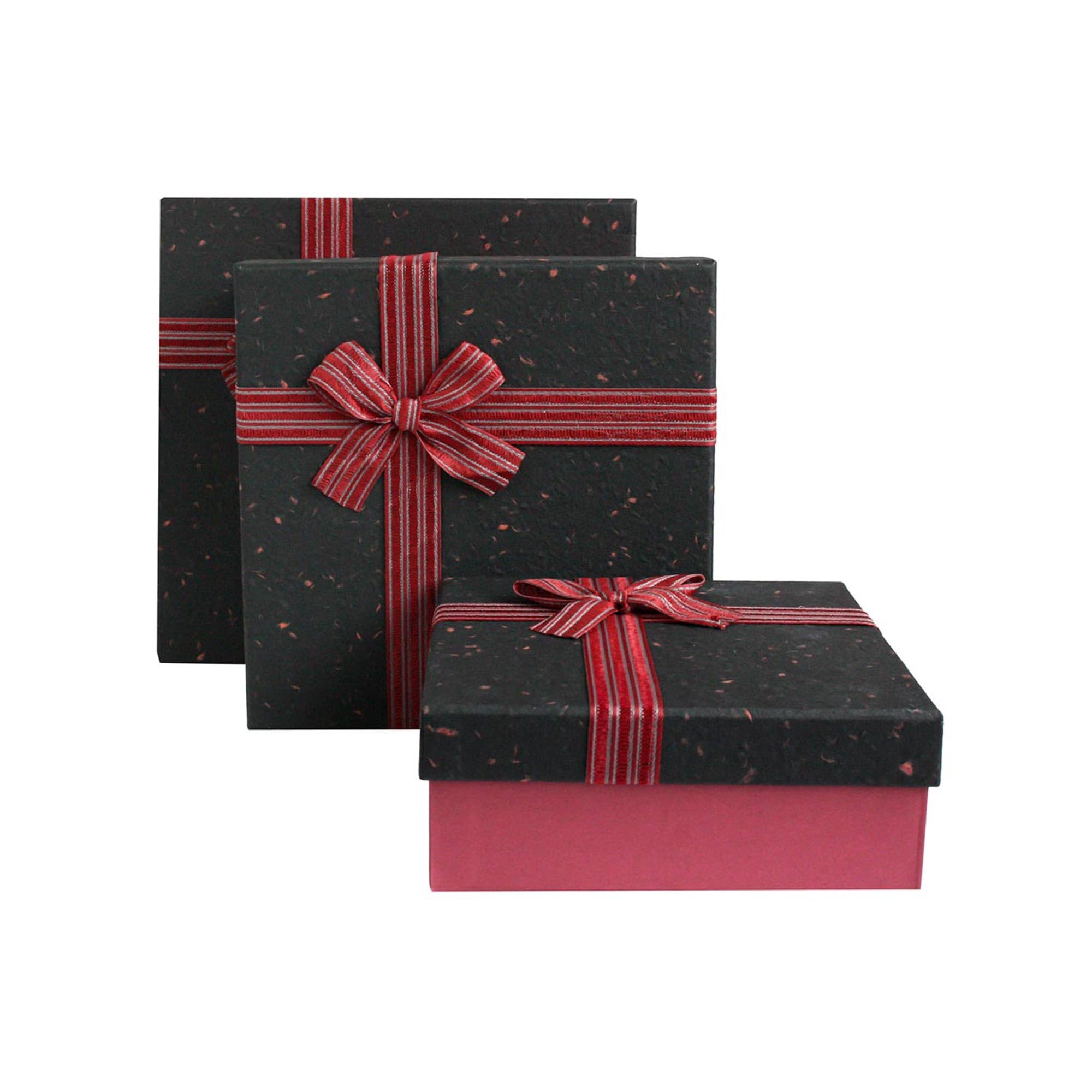 Emartbuy Black Paper + Burgundy/Black Rigid Gift Box with Ribbon Set of 3 – Large, Medium, Small – Luxury Cardboard Box|Premium Packaging for Hampers, Birthdays, Weddings, Corporate Gifting — image 1