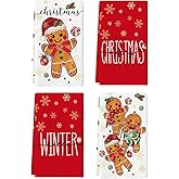 Artoid Mode Gingerbread Candy Merry Christmas Kitchen Towels Dish Towels, 18x26 Inch Holiday Holly Xmas Ball Winter Decoration Hand Towels Set of 4