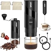 All in 1 Portable Electric Espresso Machine &amp; Coffee Grinder &amp; Milk Frother | Mini Compact Travel Coffee Maker Set for Ground Coffee &amp; NS Capsules，Ideal for Camping, Car, RV, Hiking, Office, Home, Gift