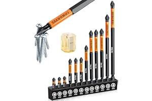 COMOWARE 12pcs Phillips Head Drill Bits #2, S2 Steel 1/4" Hex Bit Set, Anti Slip Screwdriver Bits, 1-6" Length, CNC Tip Magnetic Drill Bit, Impact Hex Bitss Sets For Electronic Devices Disassembly