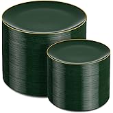 PULOTE 200PCS Green Plastic Plates - Heavy Duty Green Disposable Include 100 Each (10 inch Dinner & 7 inch Dessert) Plates for Christmas Party