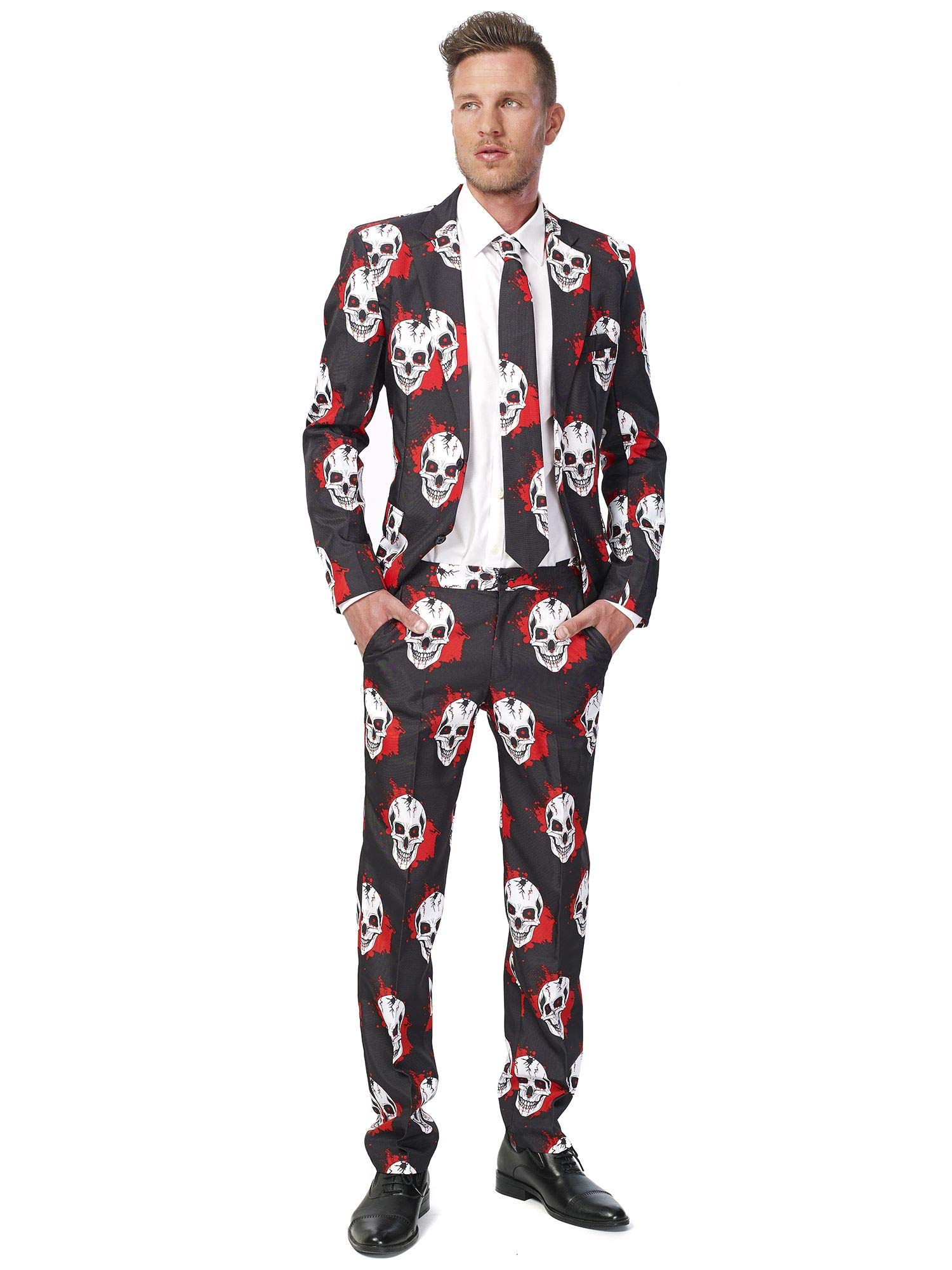 Men's Party Costume - Halloween Skulls Blood - Slim Fit - Black