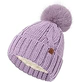 DS DADOU&XIAOSHAN Winter Hats for Women, Fleece Lined Beanie with Pom Pom, Girls Womens Knit Hat Beanies Toboggan