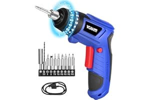 VCANENERGY Cordless Screwdriver, Electric Power Screwdriver Rechargeable,10+1 Torque Setting, 5N.m, Pivoting Handle with LED Light, 2000mAh USB Rechargeable Battery