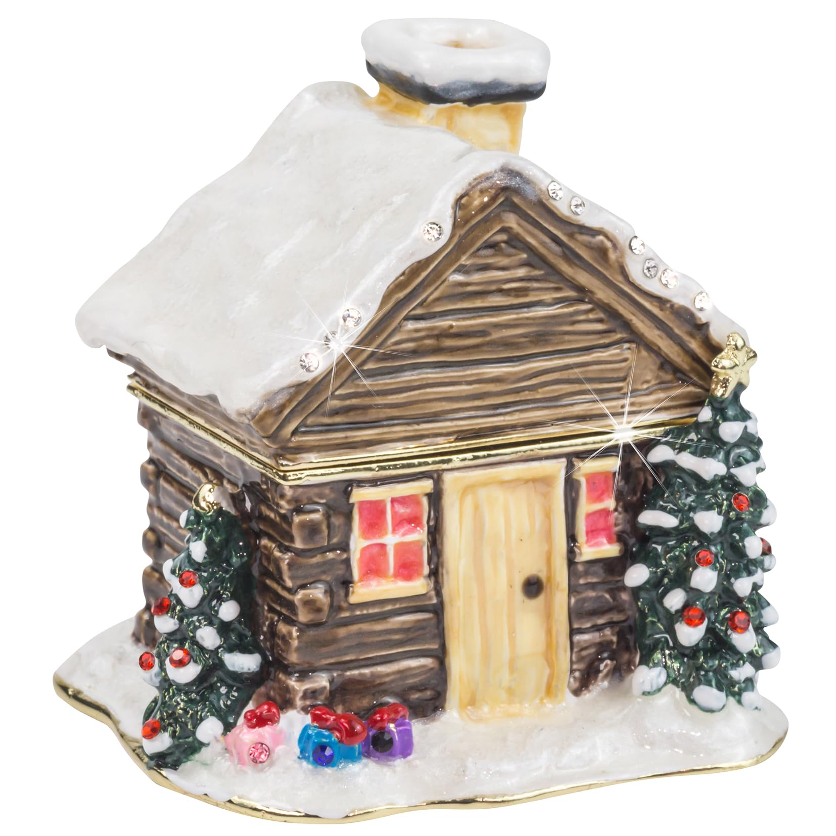 Craycombe Trinkets 6078 Christmas Log Cabin Trinket Box, Red and Green
