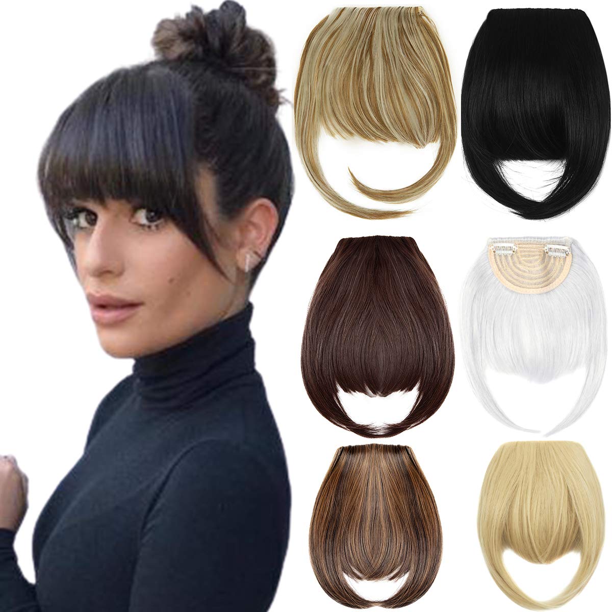 Clip in Bangs Hair Extensions 8" Thick Full Neat Fringe Hair Extension One Piece Clip on Front Bangs Hairpiece