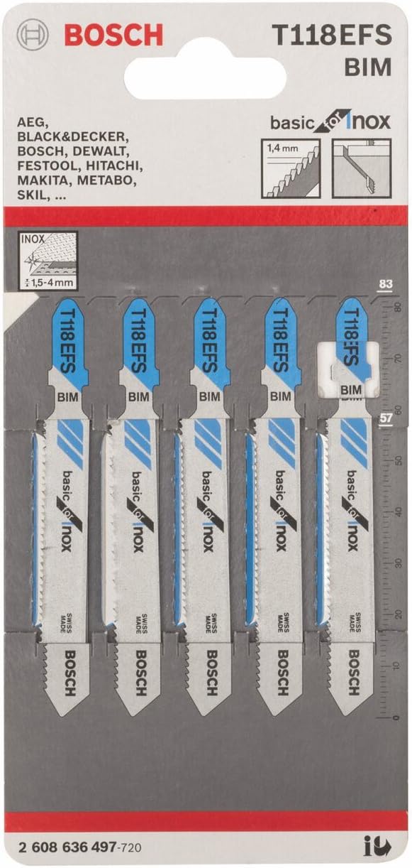 Bosch 5x PRO Stainless Steel T118EFS Jigsaw Blade (for Stainless steel sheets Stainless steel sheets, Length 83 mm - Image 3