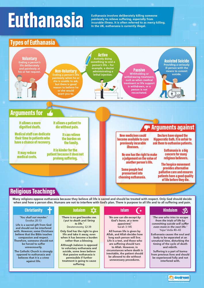 Euthanasia | Religious Education Posters | Laminated Gloss Paper measuring 850mm x 594mm (A1) | Religious Studies Charts for the Classroom | Education Charts by Daydream Education