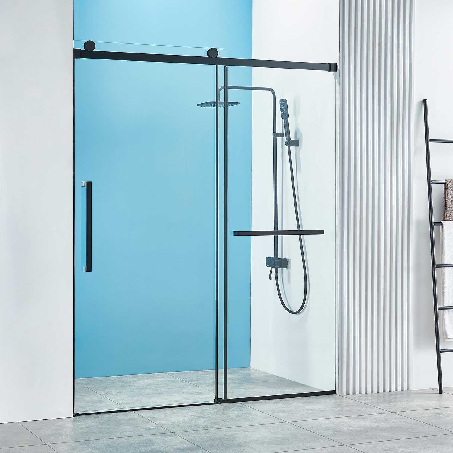 Photo 1 of 56-60" W x 76" H Frameless Single Sliding Shower Door, Frameless Shower Door, Shower Glass Door with 5/16" (8mm) Clear SGCC Tempered Glass, Stainless Steel Hardware (Black)