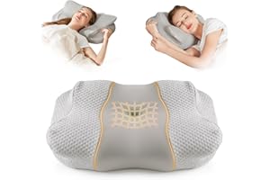 BEYOND ALIEN Memory Foam Cervical Neck Pillows for Neck Shoulder Pain Relief Sleeping - Ergonomic Contoured Memory Foam Pillows for Back Side Sleepers - Firm, Standard, Grey