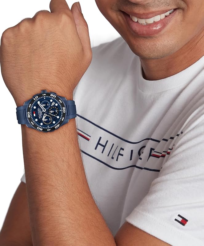 Montre Chronographe à Quartz avec Calendrier pour Homme avec Bracelet en Silicone Bleu Marin - 1792232 — photo 4 sur 7