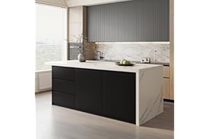 homary 72" Kitchen Island with Storage Kitchen Cabinet Marble Veneered Top Large Island Table with Seating (Engineered Wood Top, White & Black)