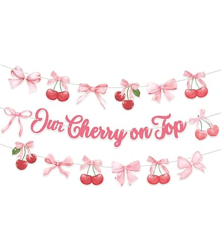 She’s The Cherry On Top Banner Set - Red Glitter Cherry Party Decor With Bonus Garland - View #10