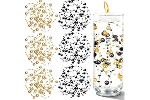 Cusmation 50 PCS Artificial Floating Beads for Centerpieces Vases, Black Gold 8+3mm String Beads for Wedding Party Faux Pearl String for Decorating, String Pearls for Crafts Vase Filler