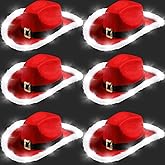 JaGely 6 Pieces Light Up Santa Claus Cowboy Hats Set, Christmas Cowgirl Hat with Lights, Red and White Festival Cowboy Hats for Women, Men Xmas Western Costume Accessories