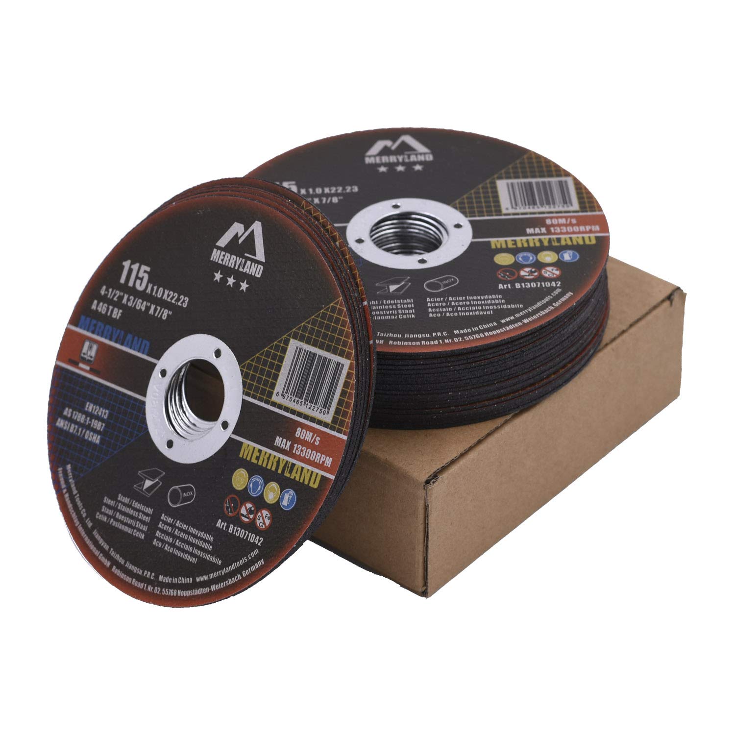 Merryland Cutting Disc 115 Metal for Angle Grinder, 115 X 1.0 X 22.23 mm Cutting Wheel 25 Pieces, INOX Stainless Steel Iron Universal 4.5 inch Type 41, Bravo-Line B13071042