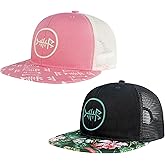 BASSDASH 2 Pack Flat Brim Trucker Cap Adjustable Snapback Hat Mesh Back for Men Women Fishing Hunting