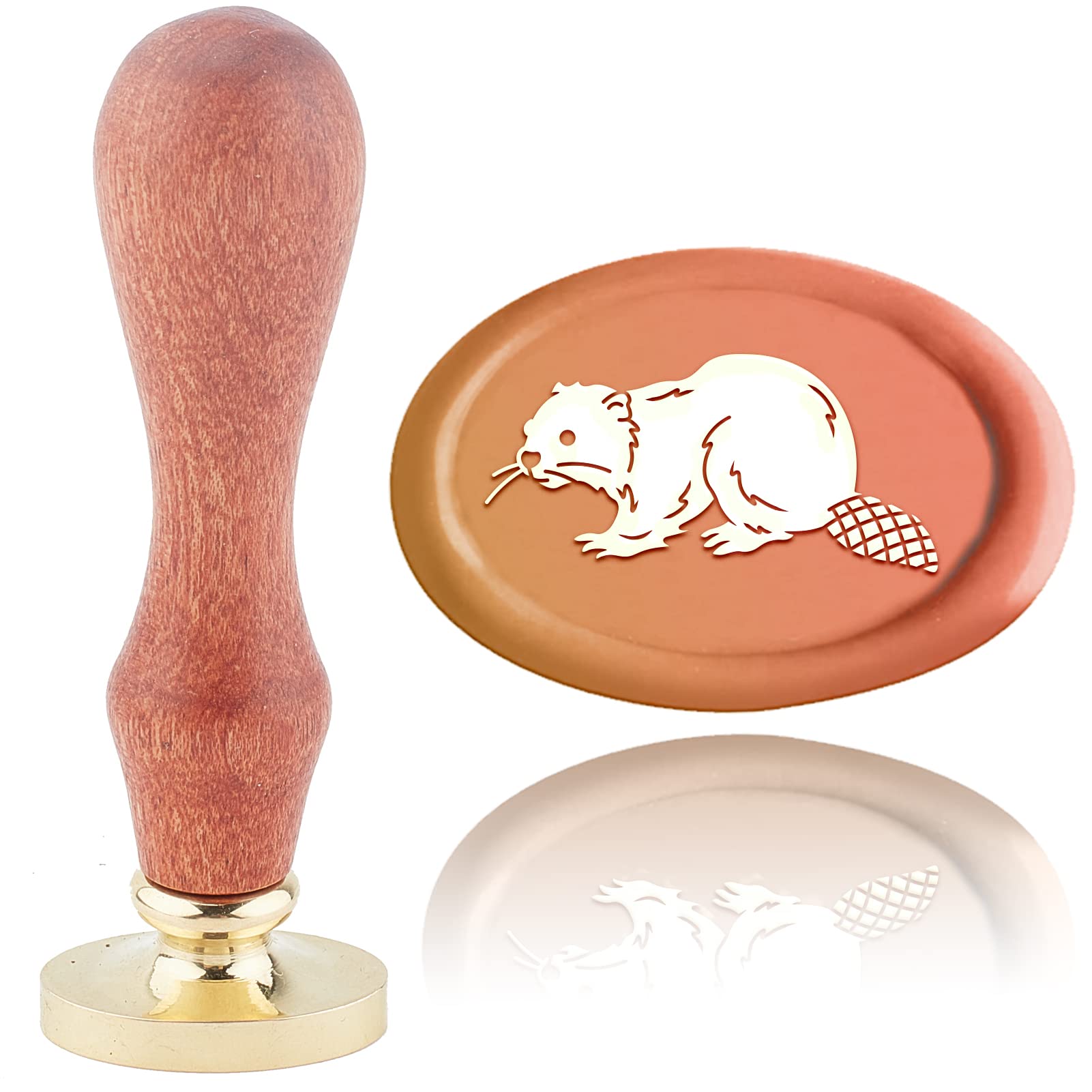 CRASPIRE Wax Seal Stamp Beaver Sealing Wax Stamps Oval 20×30mm Removable Brass Head Sealing Stamp with Wooden Handle for Cards Invitations Gift Wrap