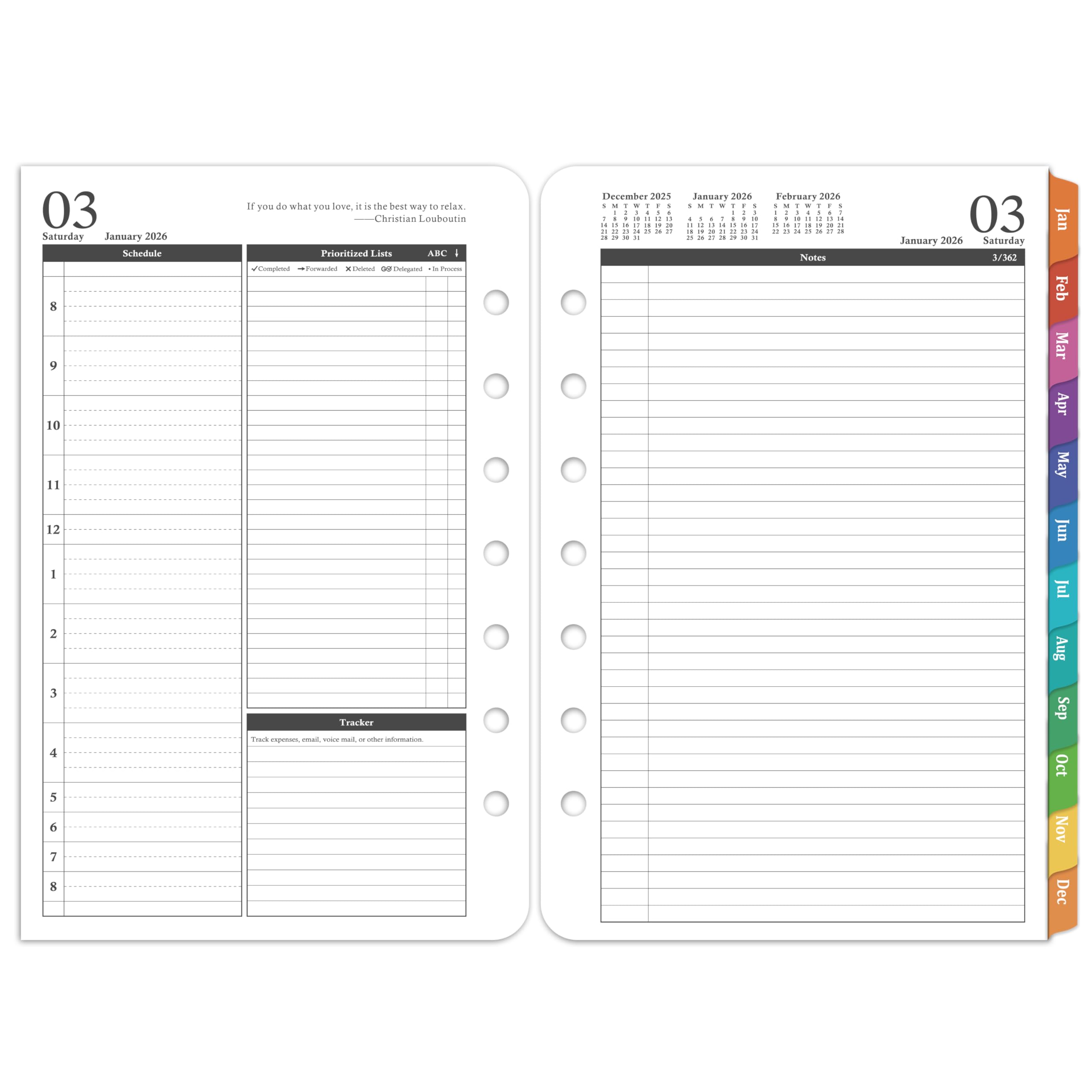 Photo 1 of 2026 Planner Refills – Jan 2026 - Dec 2026, 2-Page Per Day Daily ? Monthly Planner, 5.5" x 8.4" Ring-Bound Organizer, Tabs, Quotes, Prioritized Task, Daily Tracker/Notes, Appointment Schedule - Grey
