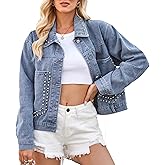 Wpeiusc Women's Oversized Studded Denim Jacket Long Sleeve Jean Jacket Casual Loose Fit Rivet Jeans Coats with Pockets