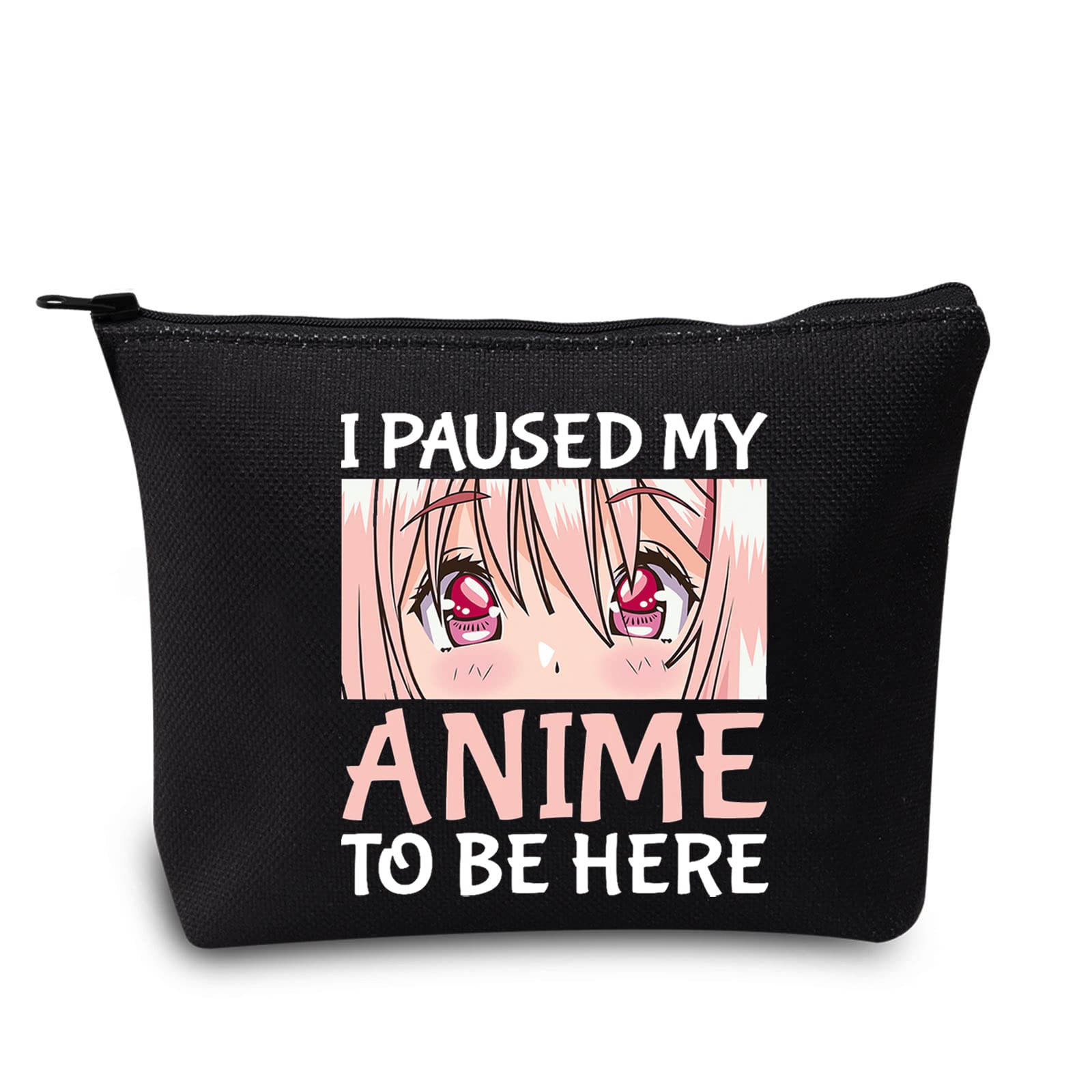 LEVLO Anime Girl Cosmetic Bag Amine Girl Inspired Gift I Paused My Anime To Be Here Makeup Zipper Pouch Bag Anime Cosplay Merchandise, My Anime Black, Make Up Bag