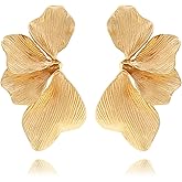 Chunky Gold Statement Earrings for Women Boho Geometric Big Flower Drop Dangle Earrings Hypoallergenic Large Stud Wedding Prom Dress Jewelry Accessories Christmas Gifts