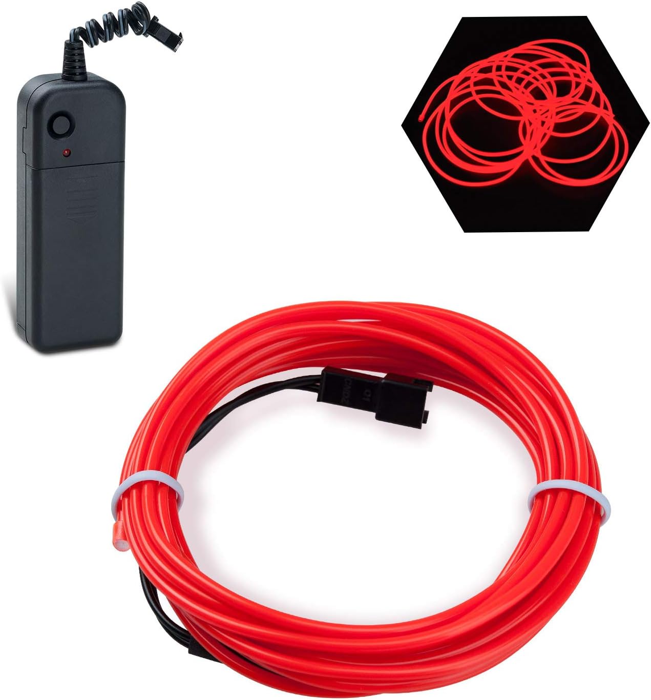 Podazz EL Wire Neon Glowing Strobing Electroluminescent Wire Belt Tape, 16.5ft Red, for Automotive Interior Cosplay