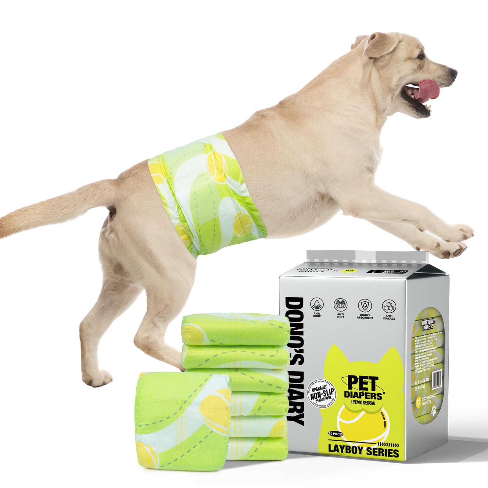 Photo 1 of Dono Dog Diapers Male 60ct, Disposable Non-Slip Male Dog Wraps, Super Absorbent Puppy Diapers with Rapid-Dry Technology, Wetness Indicator, Leak-Proof Doggie Pampers, Large