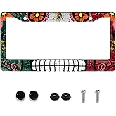 Personalized License Plate Frame Stainless Steel Mexico Flag Skull Funny Car License Plate Accessory Decorative 2 Holes and Screws Fits Us Standard License Plates Size: 12.2 X 6.3 Inch for Men Women
