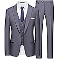 WULFUL Men’s Slim Fit Suit One Button 3-Piece Blazer Dress Business Wedding Party Jacket Vest & Pant