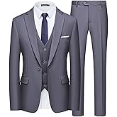 WULFUL Men’s Slim Fit Suit One Button 3-Piece Blazer Dress Business Wedding Party Jacket Vest & Pant