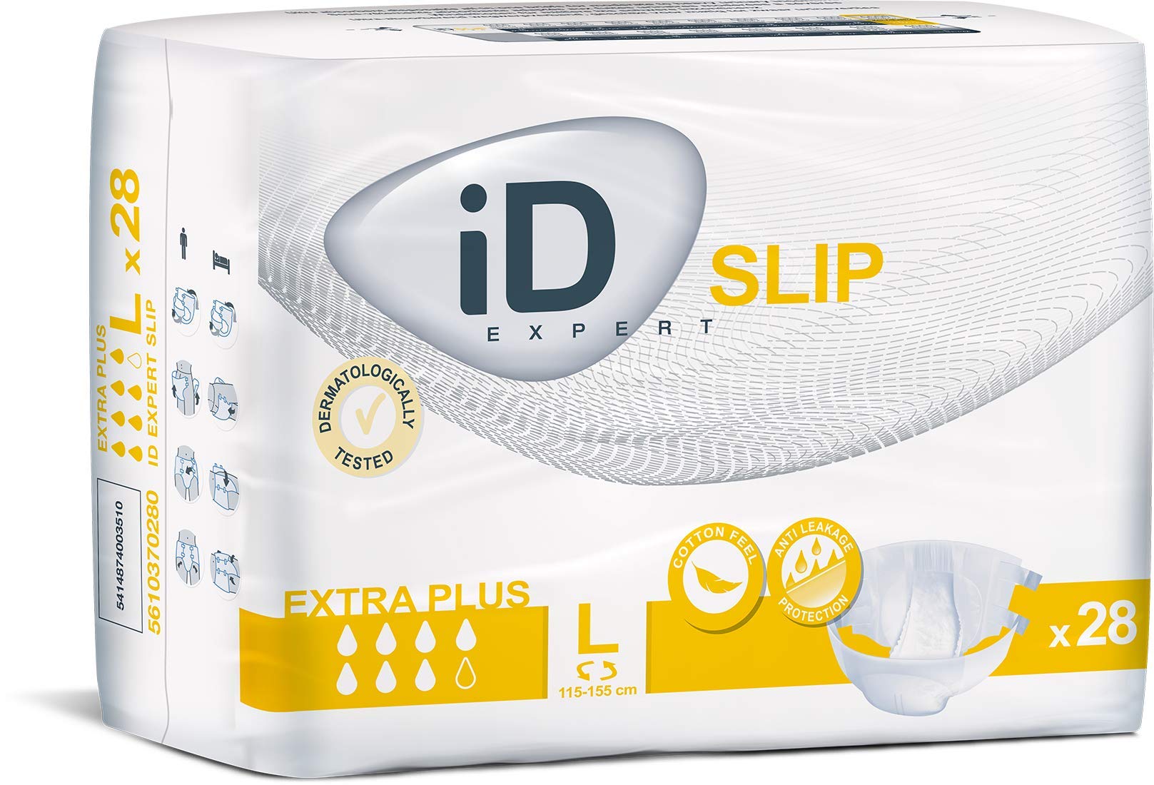 iD Expert Slip Incontinence Pads, Fast Absorbing Disposable Incontinence Briefs, Anti-Leak Protection, Wetness Indicator, Comfortable Cotton-Feel, Odour Control, Large, X-Plus, 115-155 cm