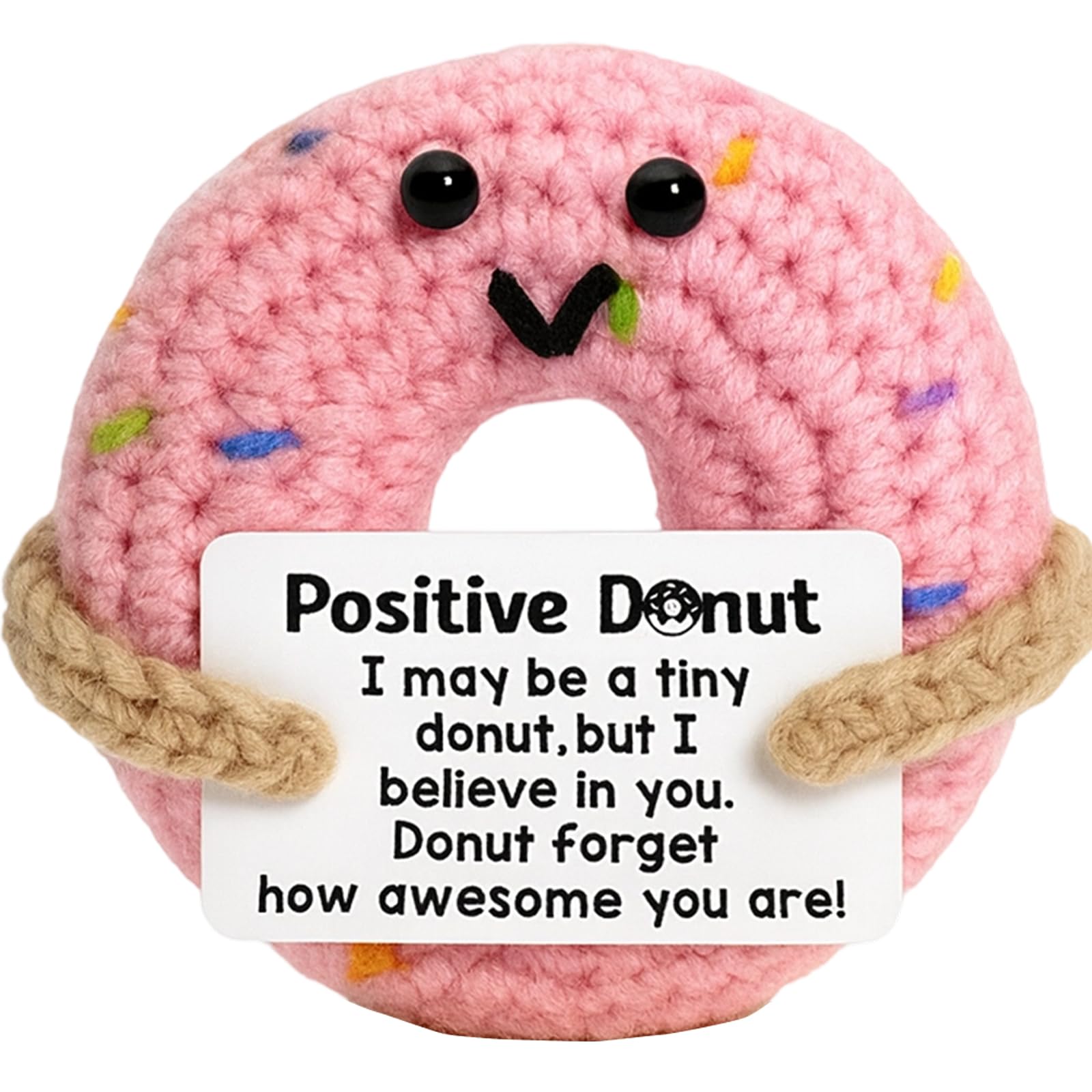 QhgPnt Emotional Support Crochet, Positive Pink Donut, Handmade Gift for Women, Teachers, Students, Encouragement Present, Birthday, Graduation, Holiday Decoration, 7.5CM