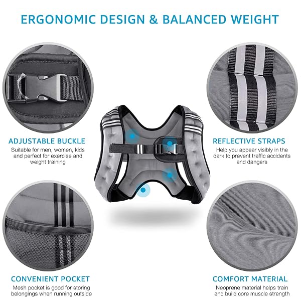 HENKELION WEIGHTED VEST WEIGHT VEST FOR MEN WOMEN KIDS WEIGHTS INCLUDED, BODY WEIGHT VESTS ADJUSTABLE FOR RUNNING, TRAINING WORKOUT, JOGGING, WALKING – GREY – 8 LBS