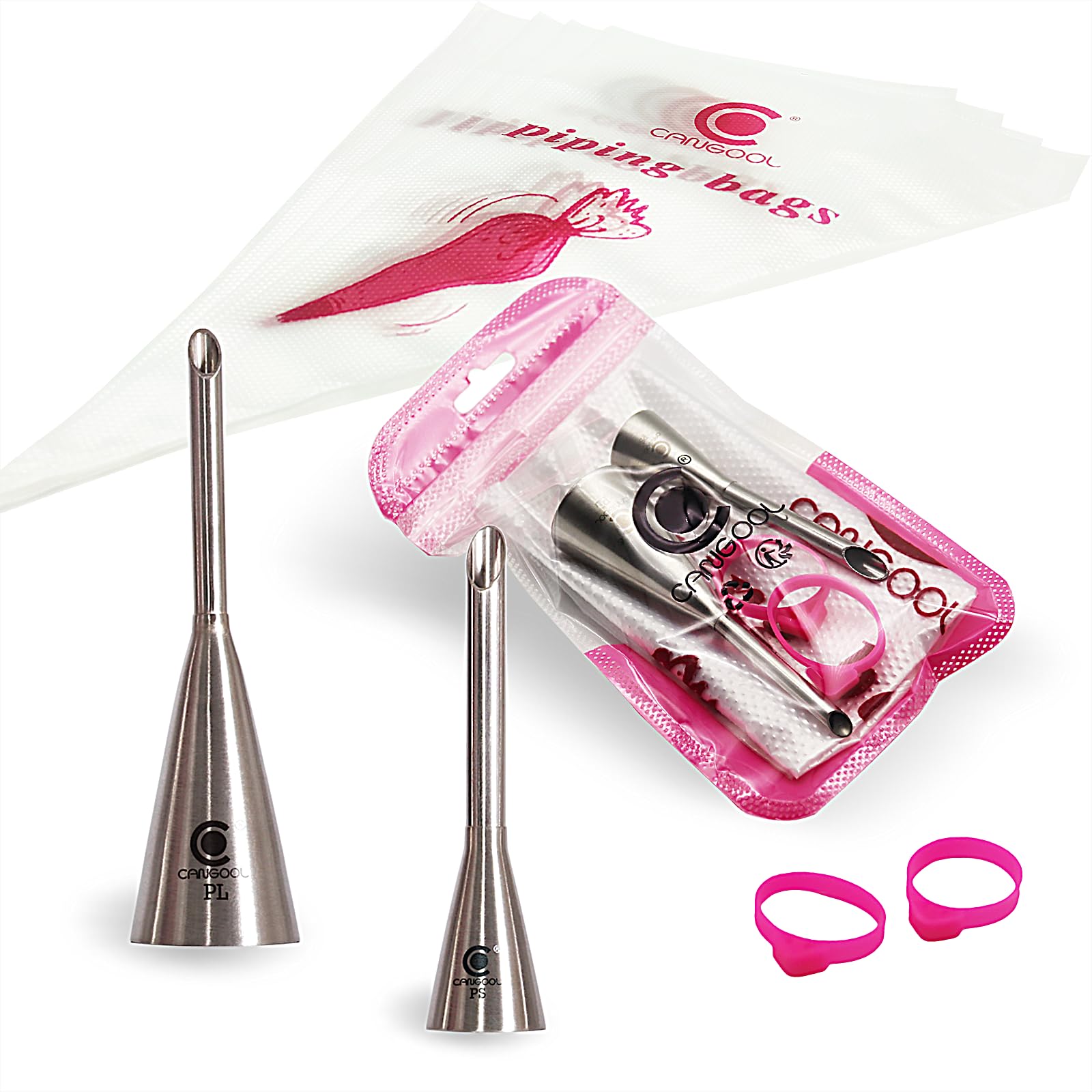 Cangool Doughnut Syringe Set, Stainless Steel, Pattern #PL #PS, Petal Opening, 5 Pieces, Ca2312d