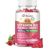 DIAOLAI Vitamin B2 Gummies Riboflavin 400mg Supplement with Magnesium for Kids & Adults, B2 Gummies for Migraine Relief & Nervous System Support, Vegan, Raspberry Flavor, 60 Count
