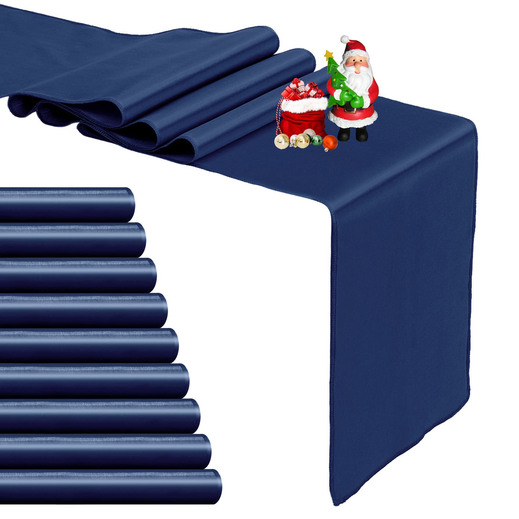 Photo 1 of 10-Pack Navy Blue Satin Table Runner 12 x 108 Inch Long Bright and Smooth Silk Fabric Table Runner for Wedding Banquet Birthday Party Decoration
