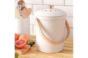 KIBAGA Beautiful Kitchen Compost Bin with Smell Proof Lid - Rust Proof and Odorless Compost Bucket for Your Countertop with No Smell Filters - Easy to Clean 1.1 Gallon Bin Looks Great On Any Kitchen Counter