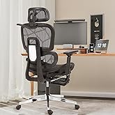 Ergonomic Mesh Office & Gaming Chair with Footrest, High Back Home Office Desk Chair, Comfortable Lumbar Support, 130° Tilt, Adjustable 3D Armrest & 2D Headrest (Black)