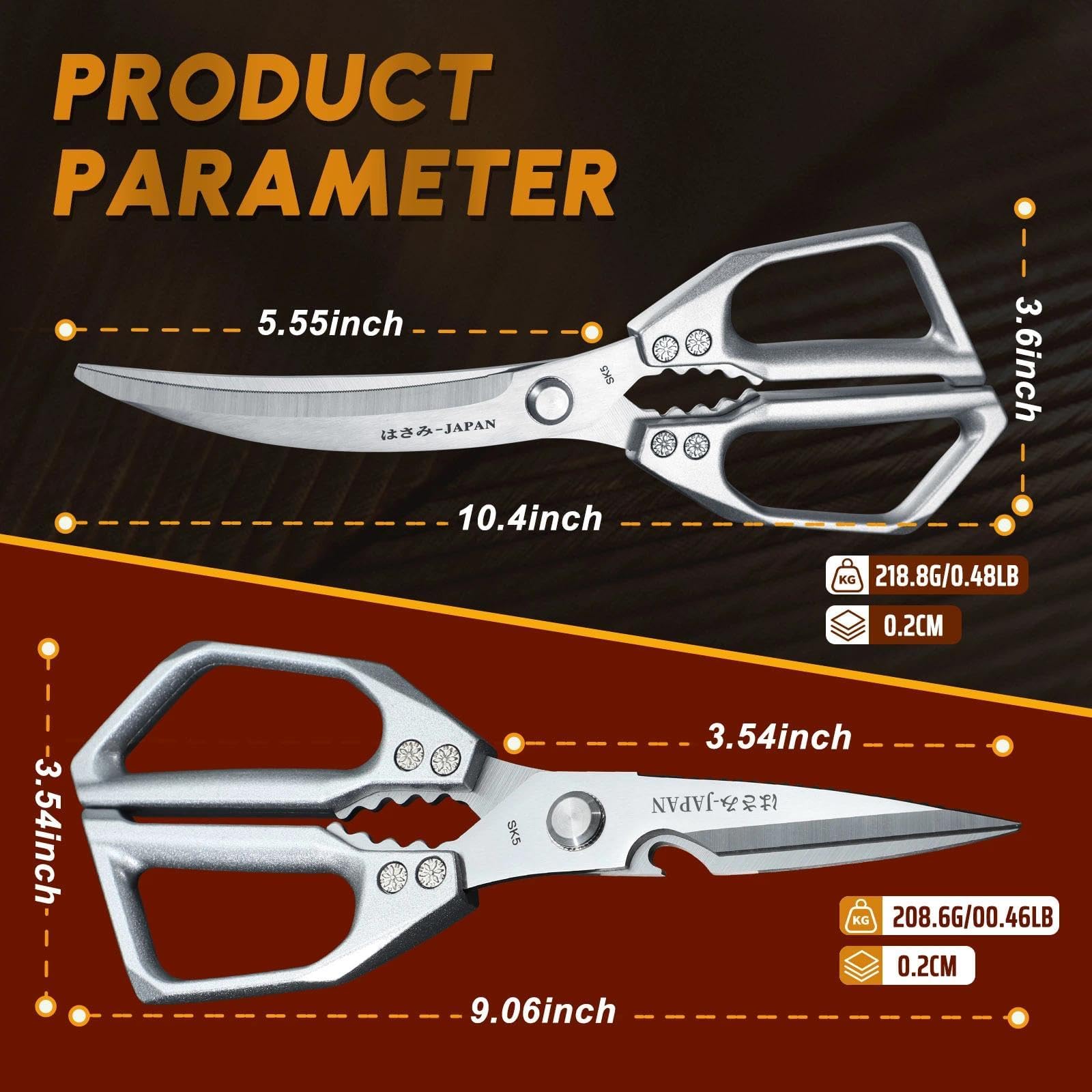 Dream Reach Küchenschere Set Silver, Edelstahl Geflügelschere und Knochenschere, Scharfe Küchenschere Spülmaschinenfest, Multifunktionale Fleischschere für Küche, Fleisch, Geflügel, Fisch, Gemüse 5