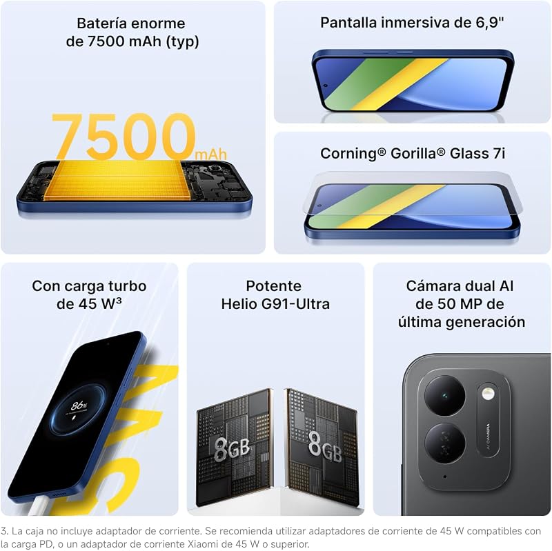 POCO C95 Pro, smartphone de 8+256 GB, preto, 7500 mAh e carregamento de 45 W