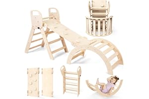 COZYLAZY Pikler Triangle Set Foldable Wooden Toddler Climbing Toys Indoor, Playground Jungle Gym for Kids, Montessori Climbing Set for Toddlers