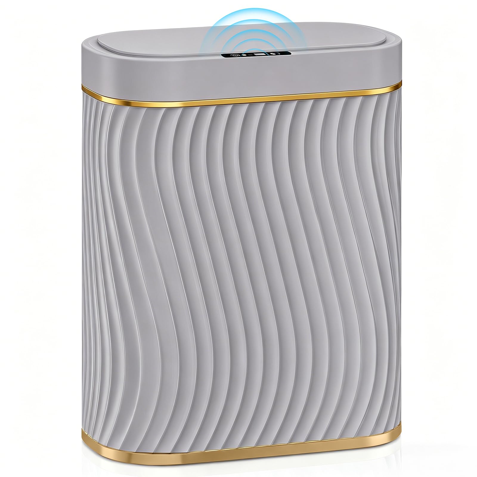 Ogikey - Papelera pequeña para baño con tapa automática sin contacto, cubo de basura inteligente de 2,6 galones, cubo de basura estrecho e impermeable para dormitorio, oficina, sala de estar