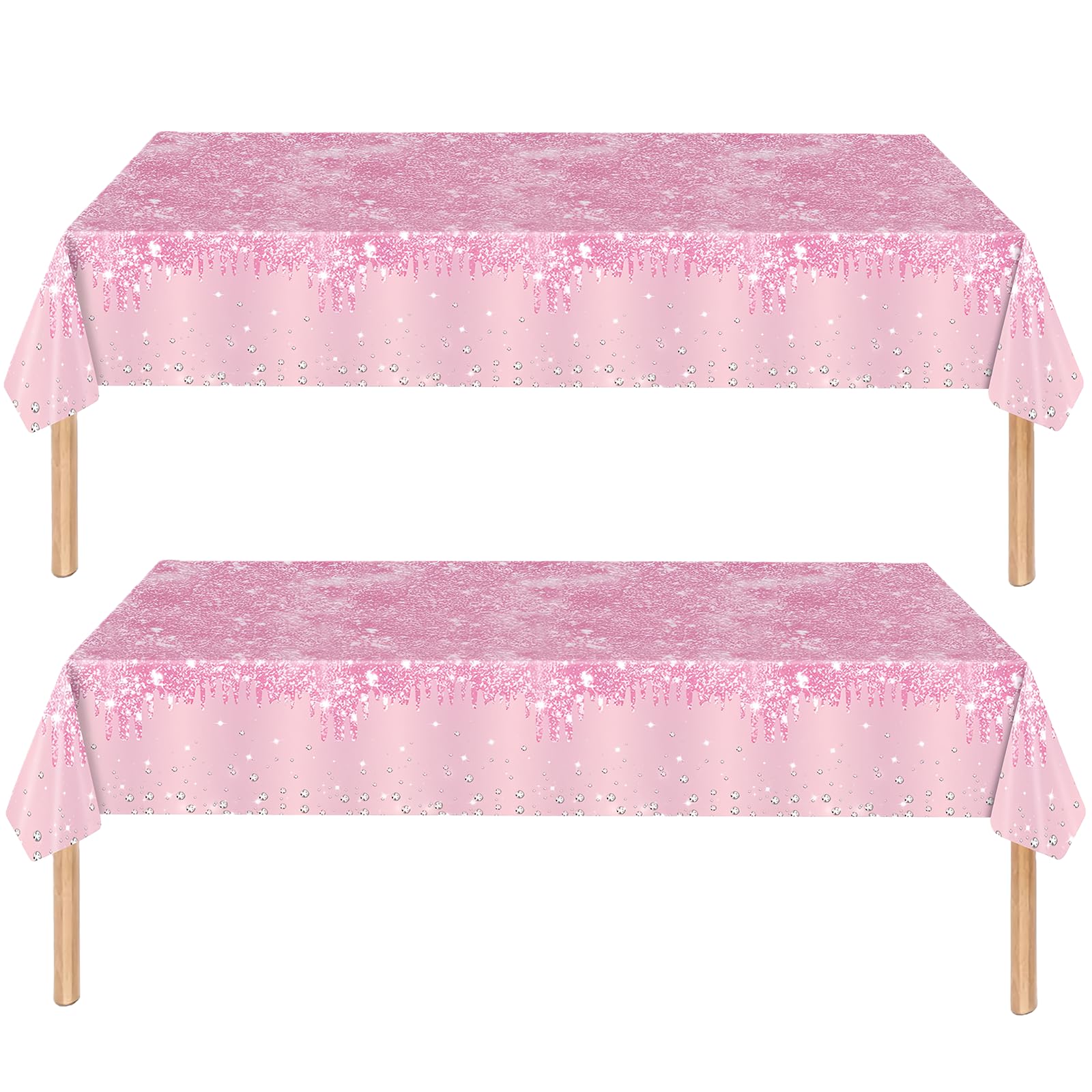 2Pcs Pink Party Plastic Table Cloth,137x274cm Shiny Glitter Pink Tablecloths Rectangular Diamond BabyPink Party Dining Table Cover,Tablecloths for Baby Shower,Wedding,Birthday Tablecloth Decor